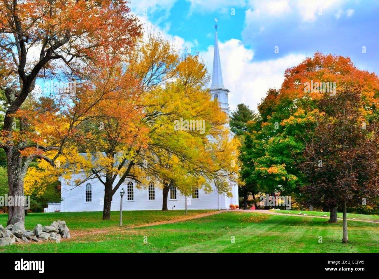 Autumn at the Martha Mary Chapel in Sudbury, Massachusetts Stock Photo