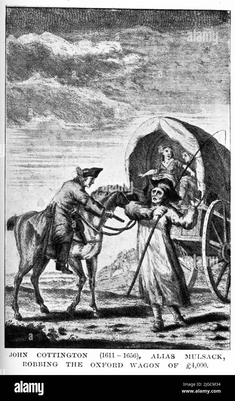 The highwayman John Cottington, alias Mulsack, robbing the Oxford wagon of 4000 pounds Stock Photo