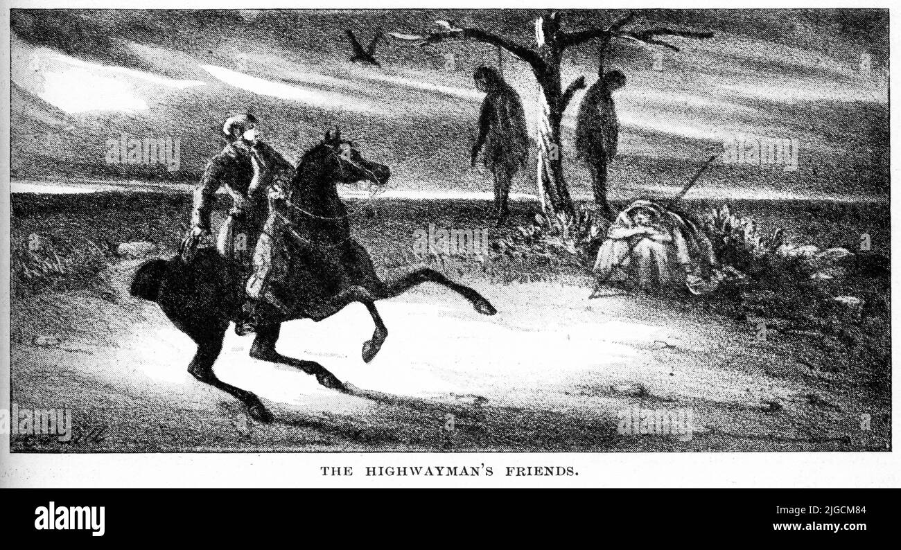 The highwayman's friends, hung by the roadside in England, circa 1700 Stock Photo