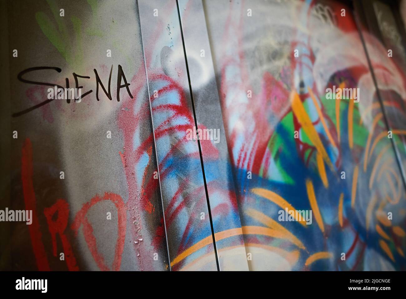Graffiti tags on a wall and door Stock Photo