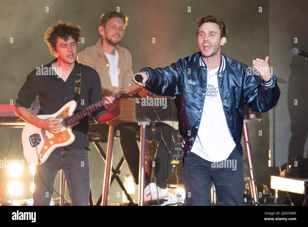 Dresden, Germany. 09th July, 2022. Singer Clueso stands on stage during