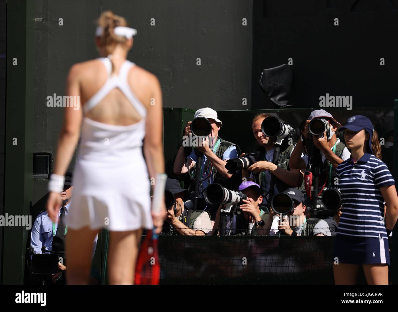 London, UK. 9th July 2022, 9th July 2022, All England Lawn Tennis and Croquet Club, London, England; Wimbledon Tennis tournament, womens singles final; Photographers photographing Elena Rybakina (KAZ) Credit: Action Plus Sports Images/Alamy Live News Stock Photo