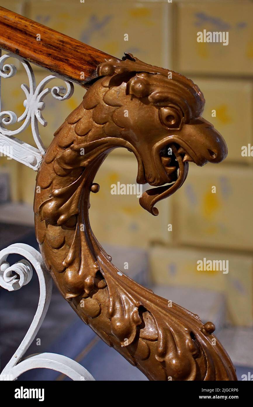 Dragon as decoration on handrail indoo Stock Photo