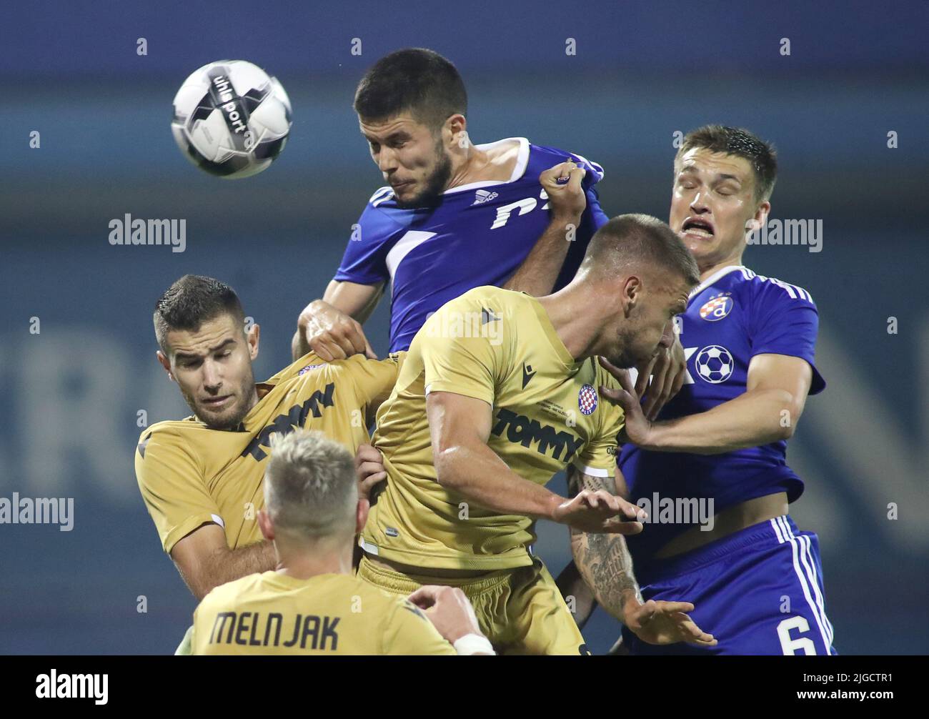 ZAGREB, CROATIA - JULY 13, 2019: Croatian league Supercup, GNK Dinamo vs. HNK  Rijeka. Iyayi Believe ATIEMWEN (20) hitting ball with the head Stock Photo  - Alamy