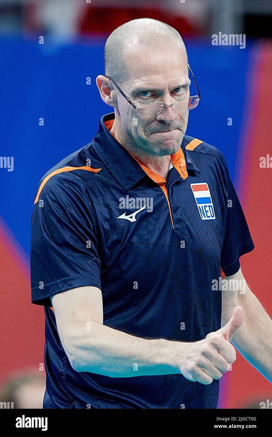 Roberto Piazza head Coach of the Nederlands during the 2022 men's FIVB Volleyball Nations League match between Poland and the Netherlands in Gdansk, Poland, 09 July 2022. Stock Photo