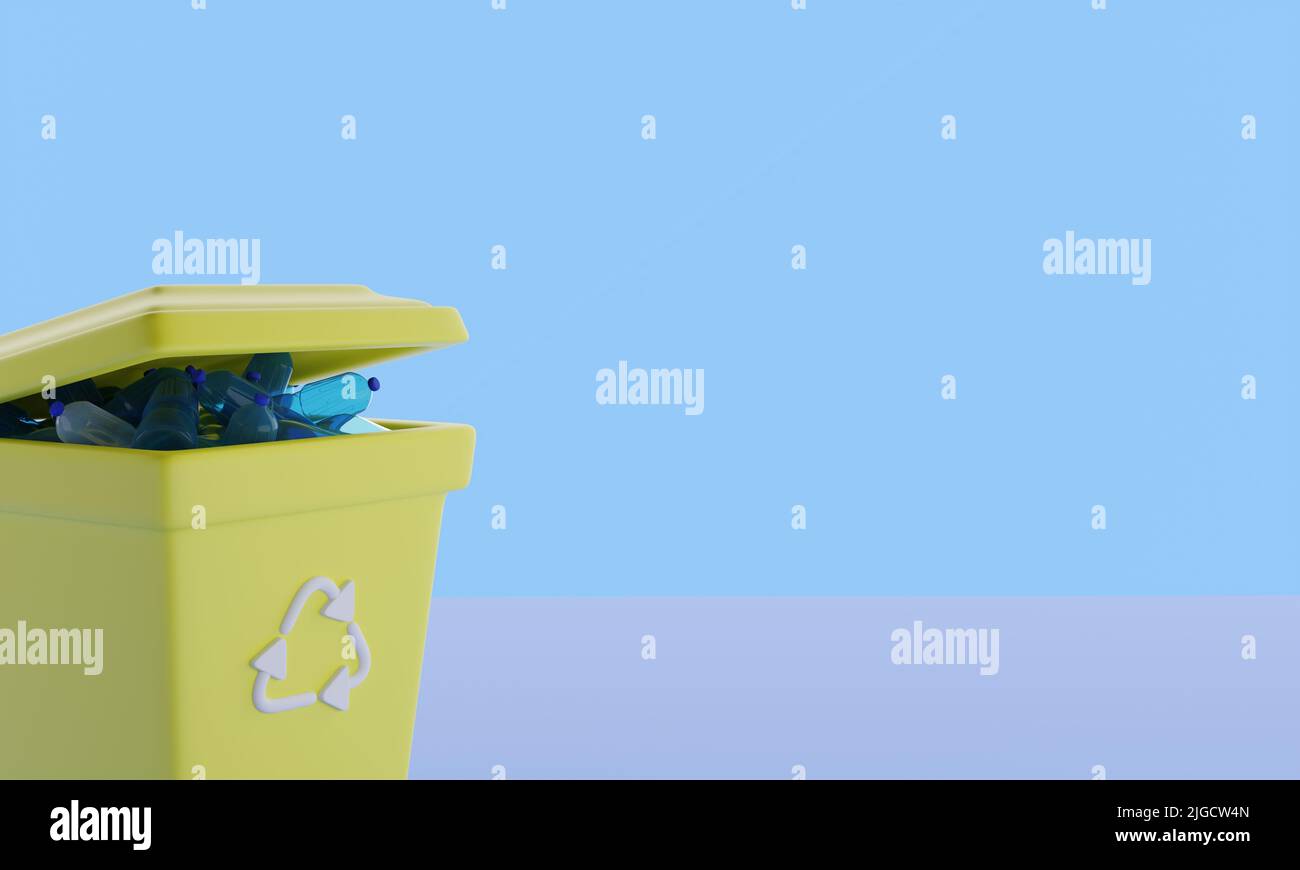 3d Illustration. Garbage cans for recycling. Environment care concept