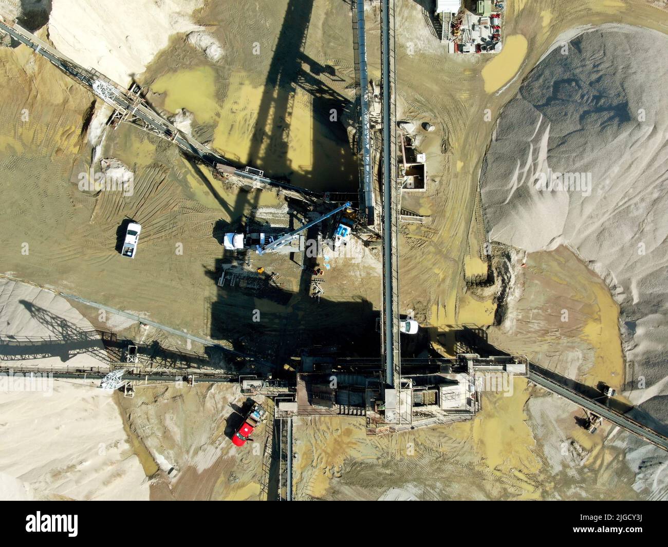An aerial drone shot of a construction site in Raleigh, North Carolina, USA Stock Photo