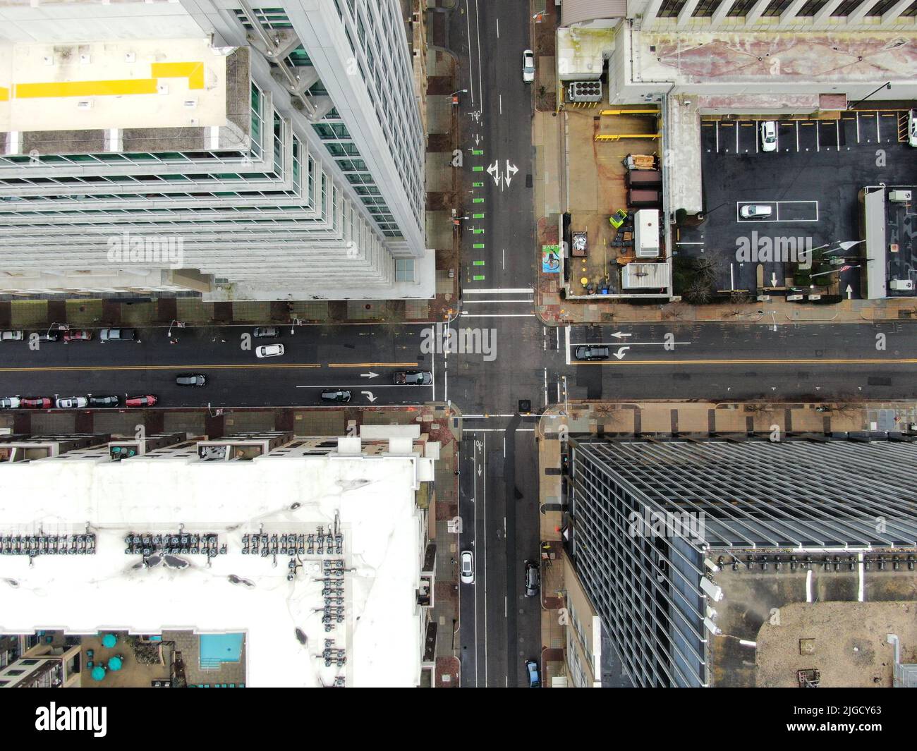 An aerial drone shot of a construction site in Raleigh, North Carolina