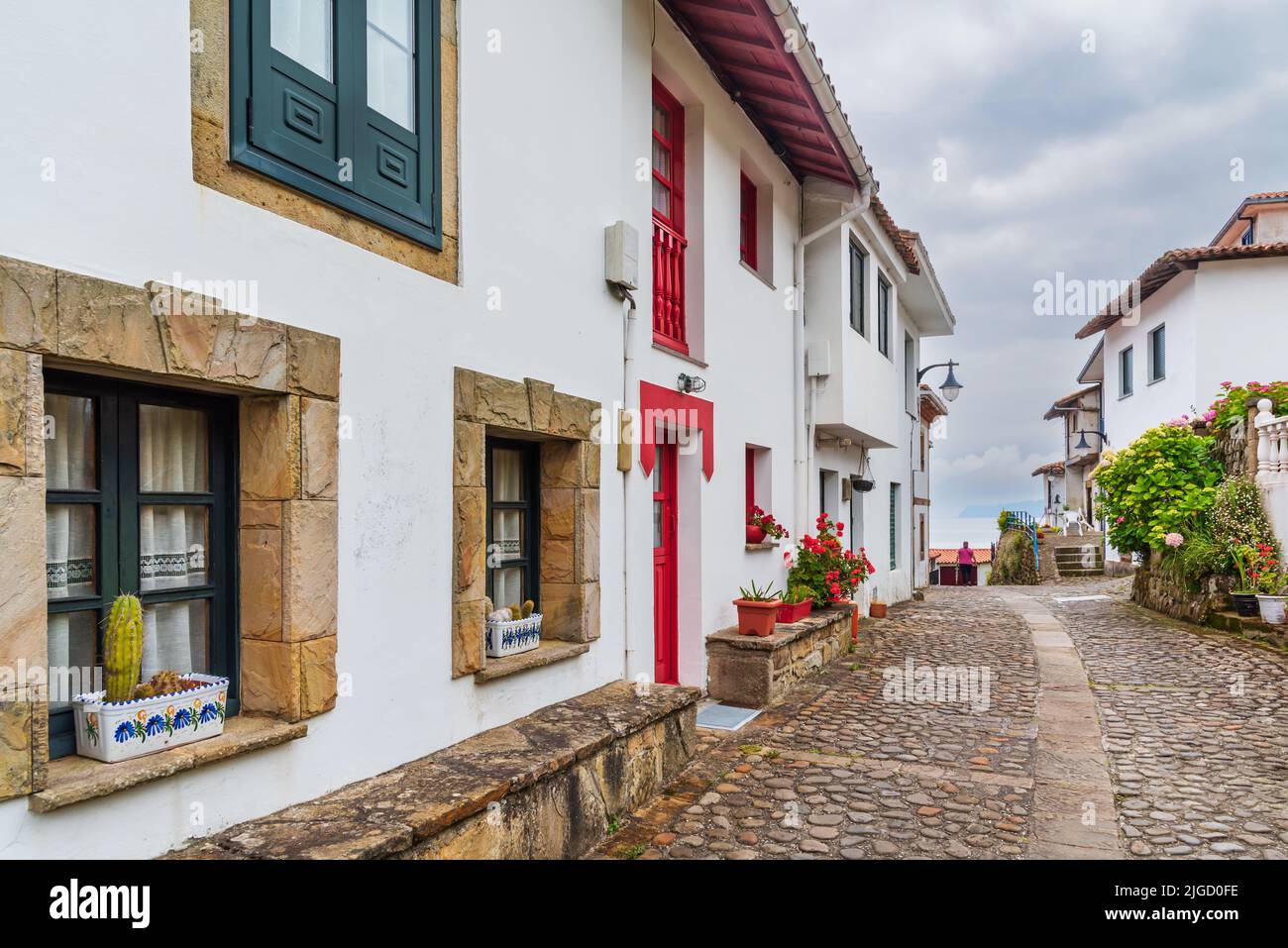 Street of the fishing village of Tazones, in the council of Villaviciosa. Stock Photo