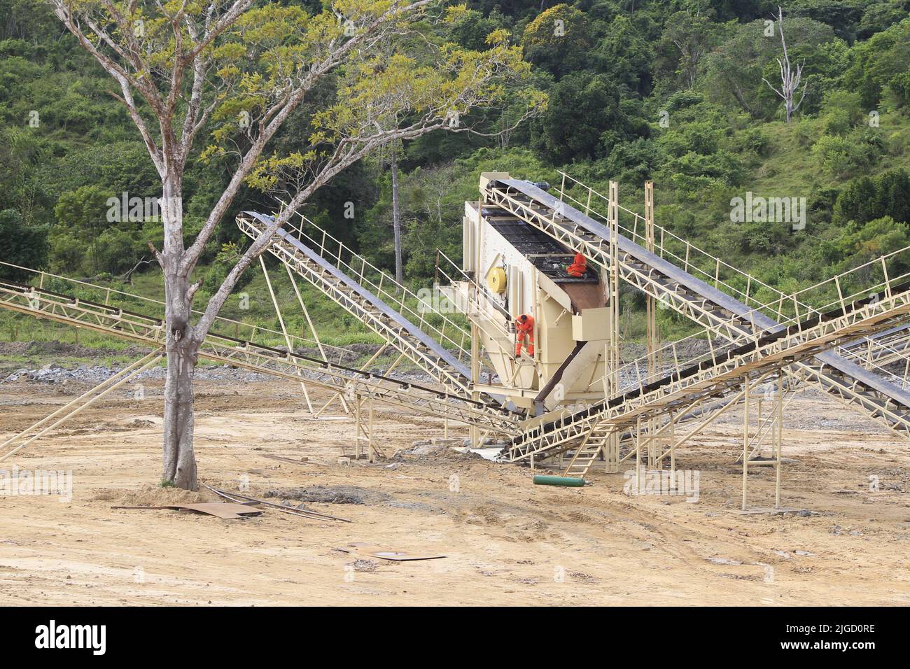 ilheus, bahia, brazil - may 23, 2022: stone crushing machine for gravel production at a construction site in the city of Ilheus. Stock Photo