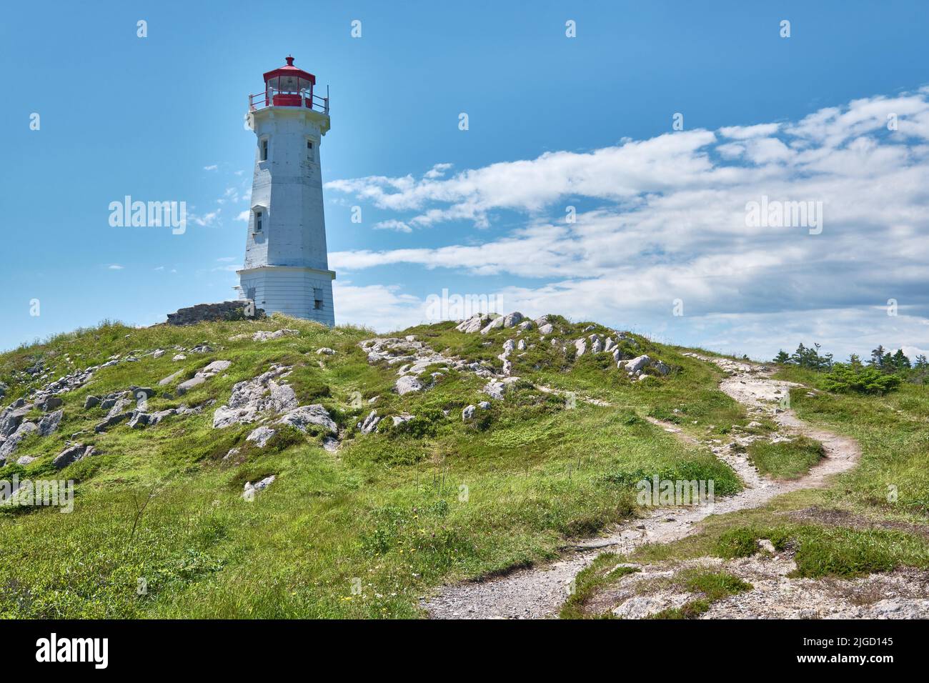 Louisbourg Lighthouse is located on Cape Breton Island is the fourth in a series of lighthouses build on the site.  The first lighthouse built in 1734 Stock Photo