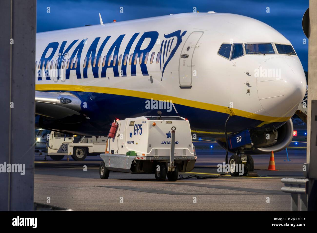 Helsinki / Finland - JULY 9, 2022: A Boeing 737, operated by Ryanair, parked at the Helsinki Airport apron Stock Photo
