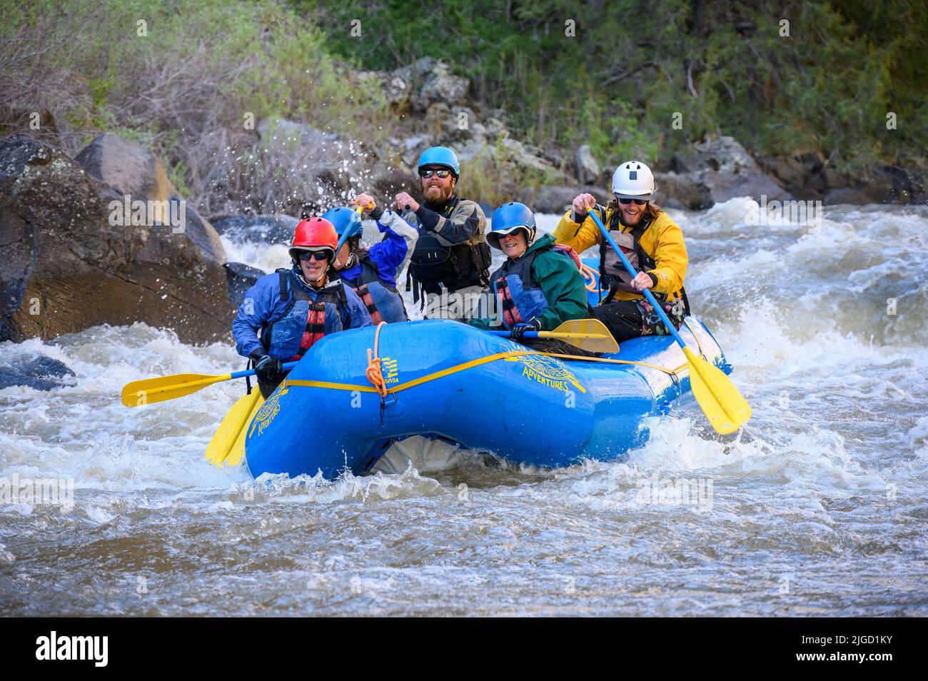 Rafting the Bruneau River in Idaho with Far & Away Adventures. Guide Walker Royston. Stock Photo
