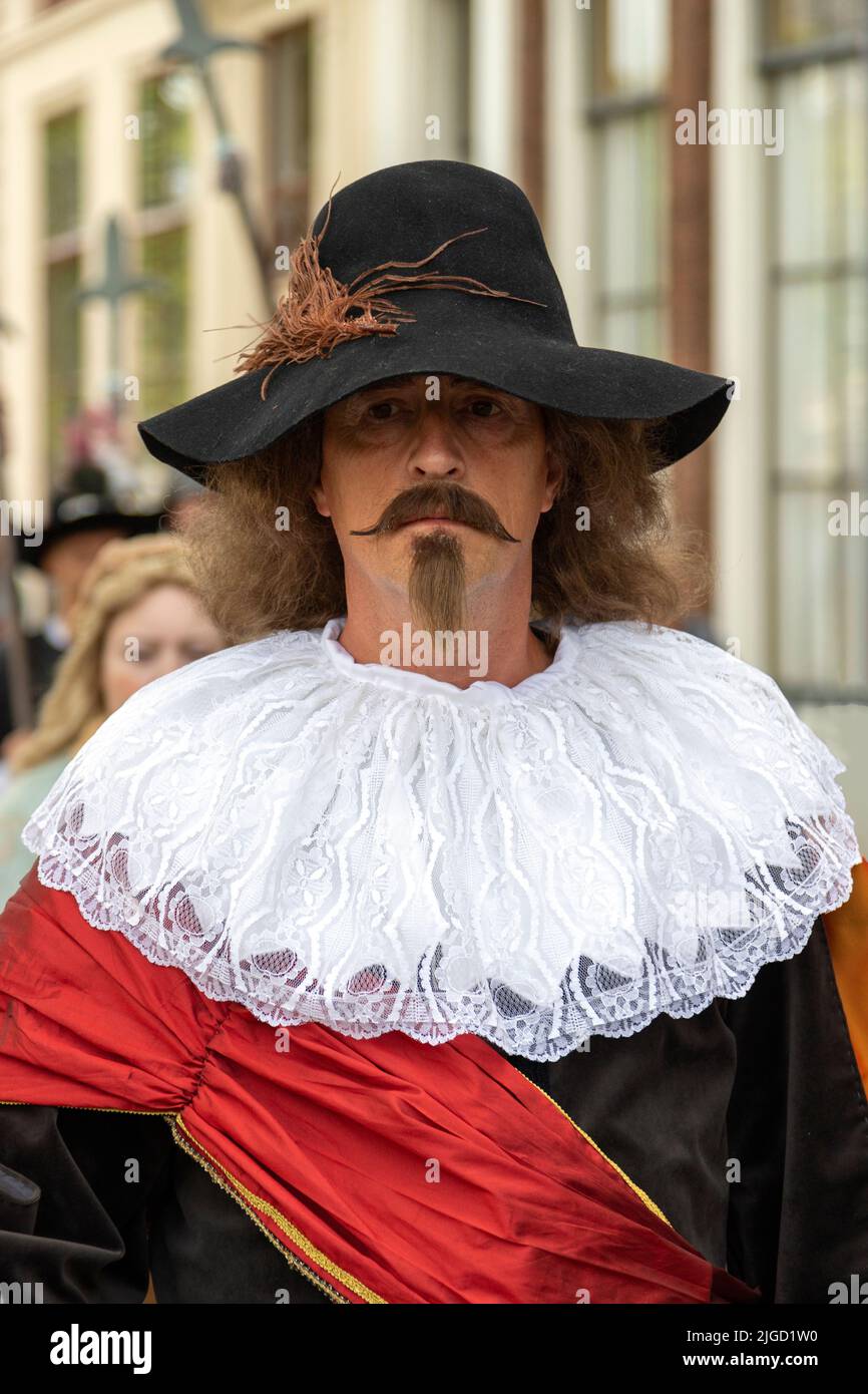 Reenactment festival of Rembrandt van Rijn- actor portraying Captain Frans Banninck Cocq as the Night Watch. Stock Photo