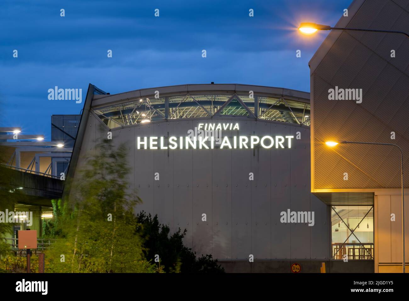 Closeup of the terminal 2 building at the Helsinki-Vantaa Airport operated by Finavia Stock Photo