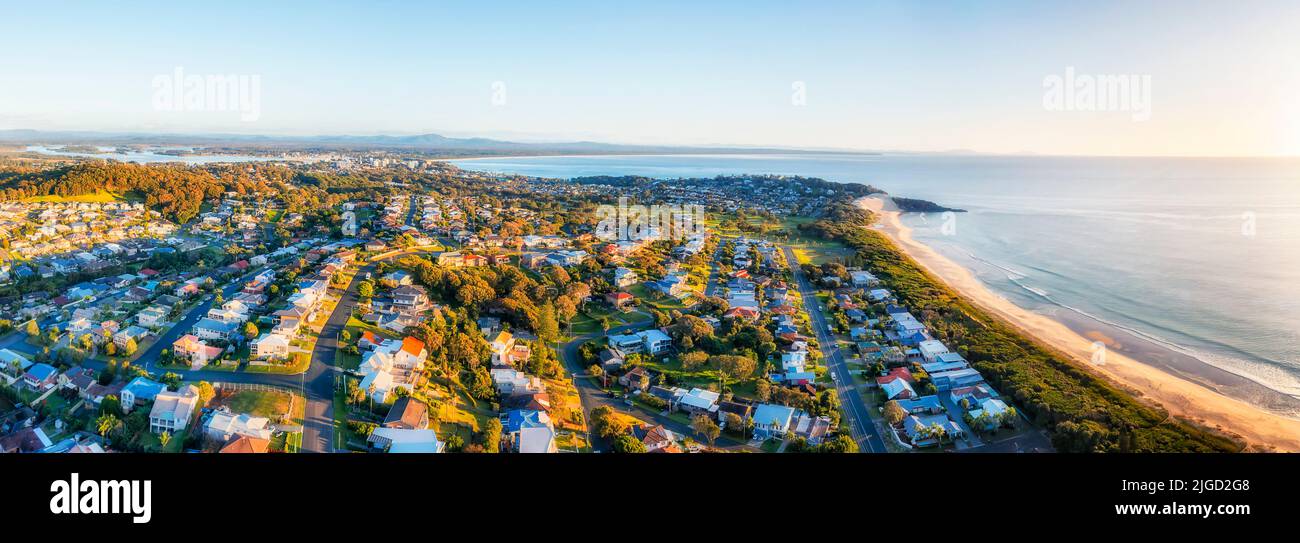One Mile beach coastal streets and residential houses in Forster town