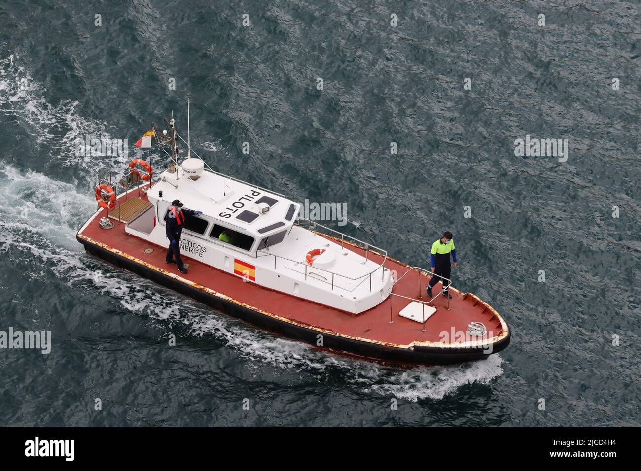 A pilot boat en-route to assist a departing cruise ship, Santa Cruz, Tenerife, Canary Islands. Stock Photo
