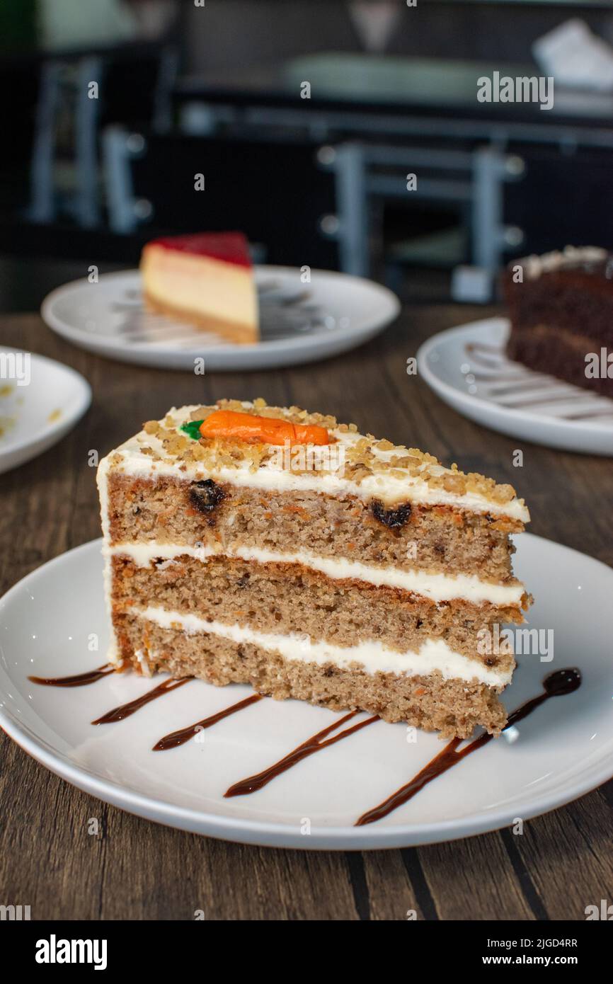 Delicious Carrot Cake with nice decoration Stock Photo