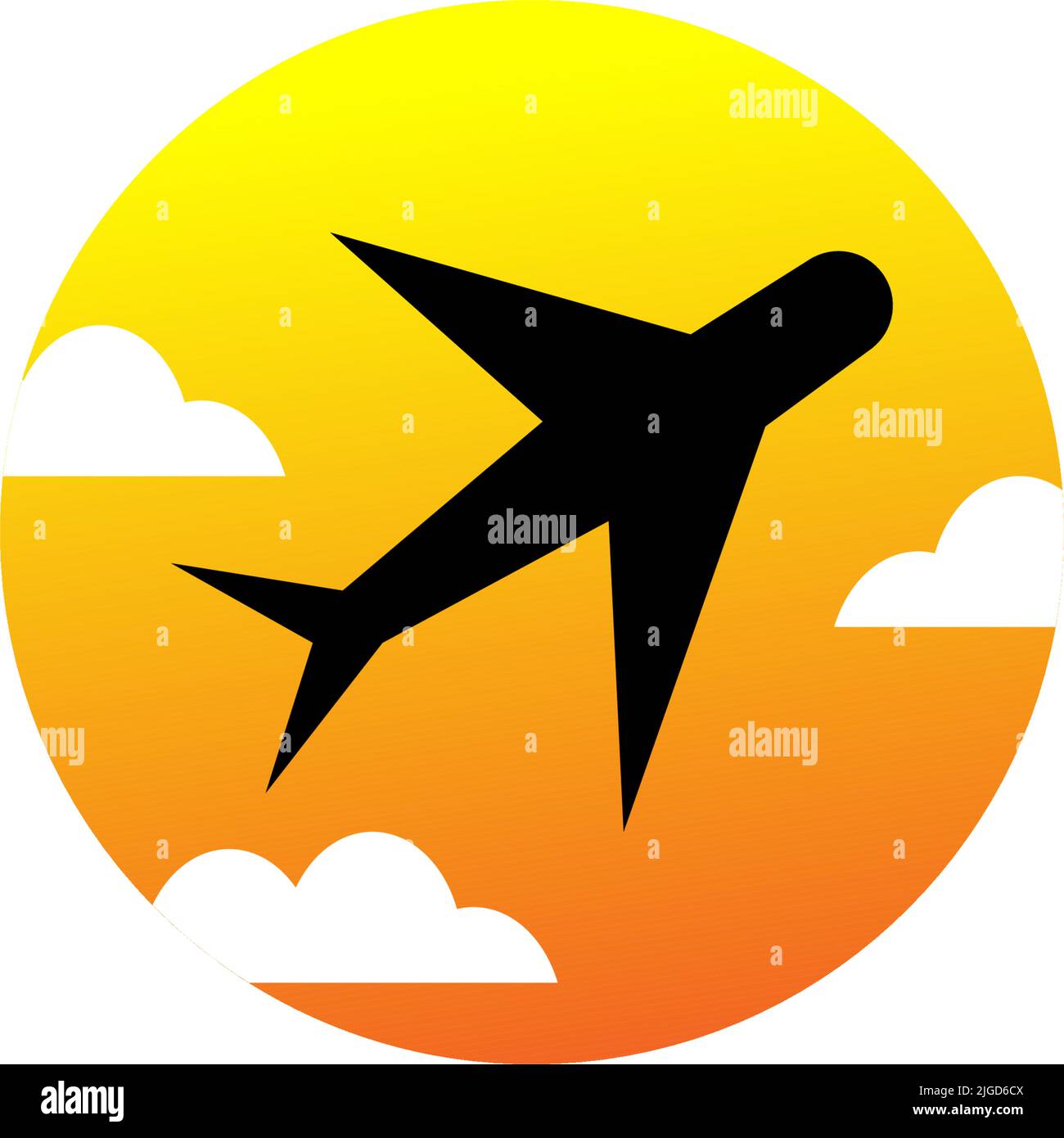 Vector illustration of yellow sun, cloud and airplane, great for travel icons and logos, travel companies Stock Vector