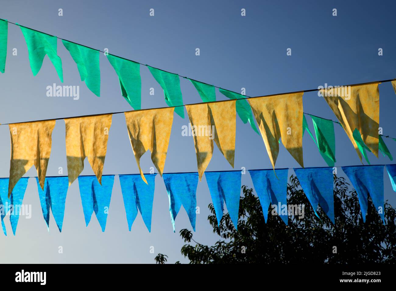 festa junina decoration - decorative colorful flags of the feast of são joão in brazil Stock Photo