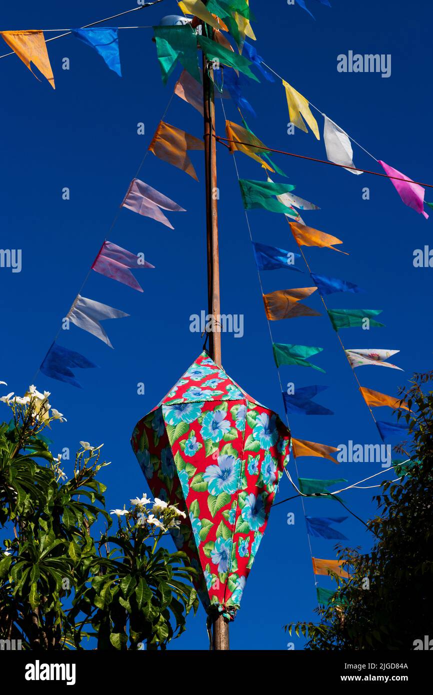 colorful flags and decorative balloons of festa junina in brazil Stock Photo