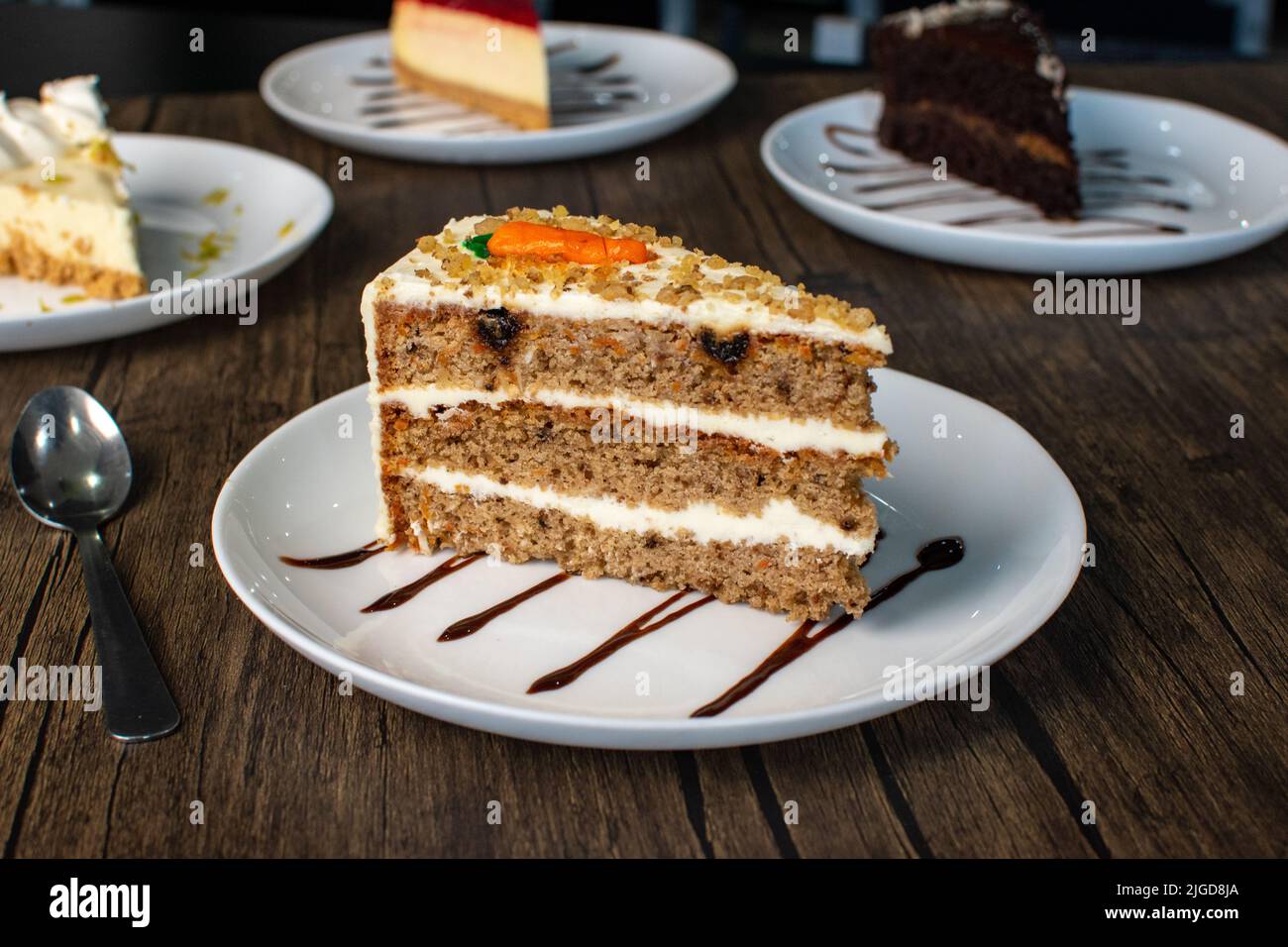 Delicious Carrot Cake with nice decoration horizontal view Stock Photo
