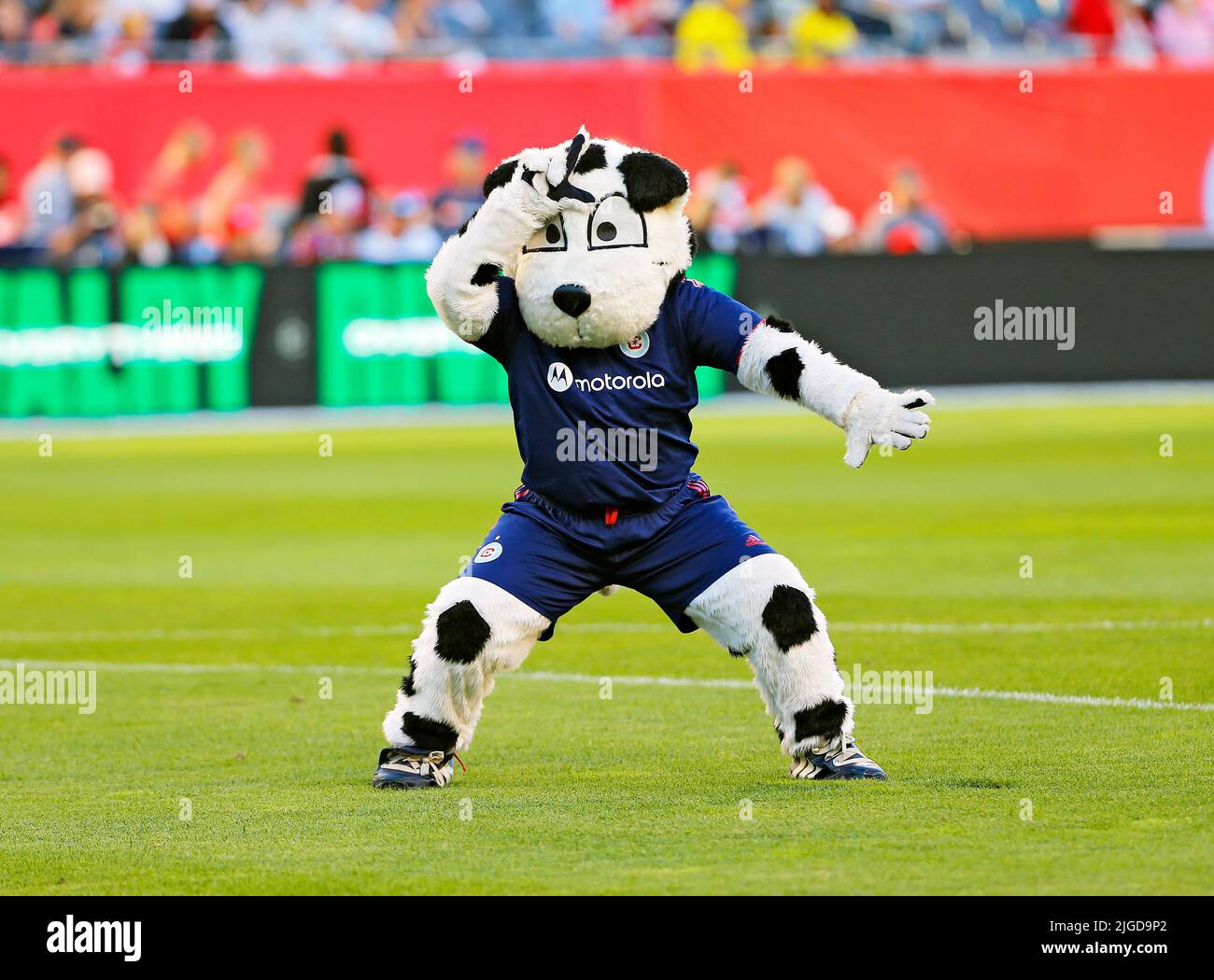 Chicago, USA, 9 July 2022.  MLS Chicago Fire FC mascot 'Sparky' dances before the match against the Columbus Crew at Soldier Field in Chicago, IL, USA. Credit: Tony Gadomski / All Sport Imaging / Alamy Live News Stock Photo