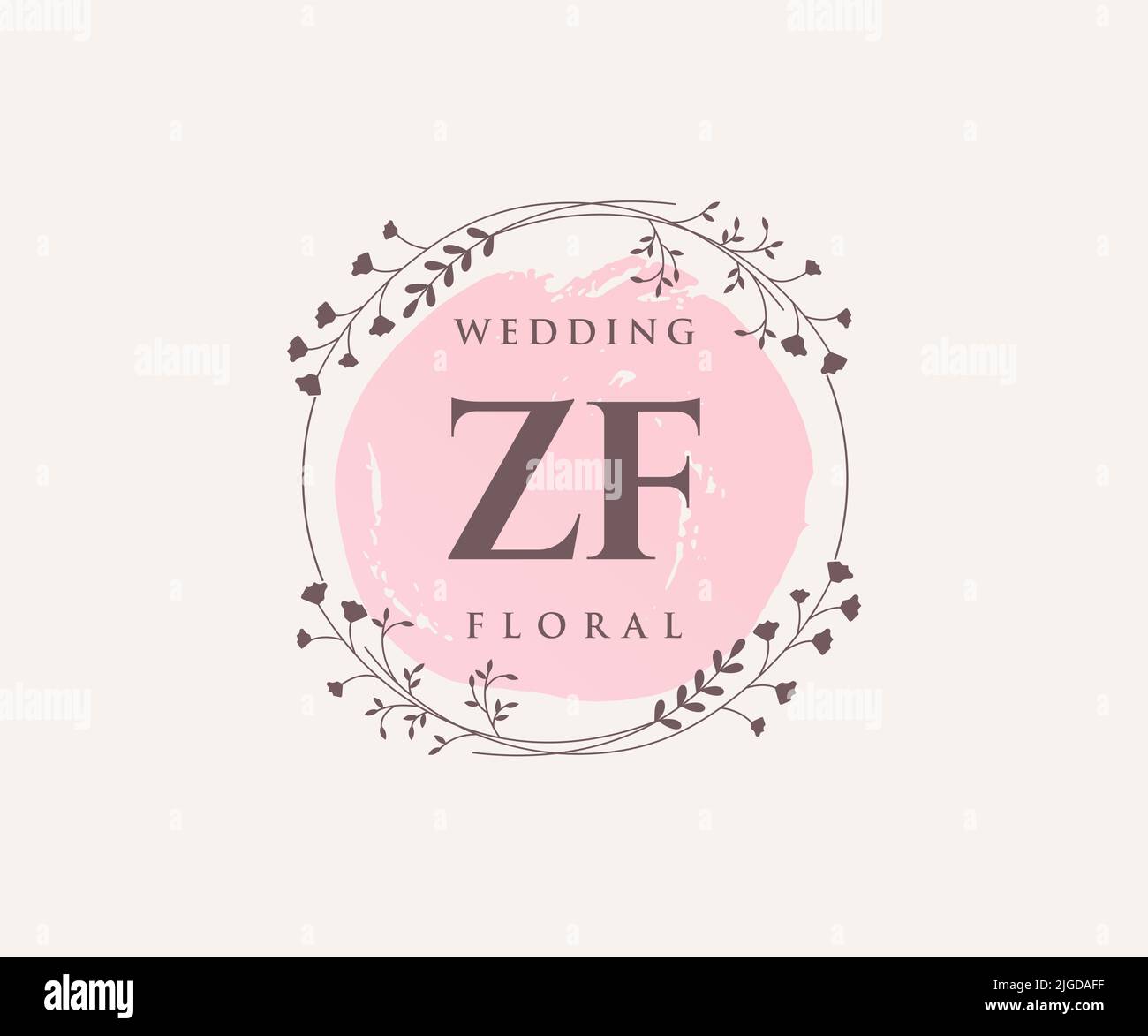 ZF Initials letter Wedding monogram logos template, hand drawn modern minimalistic and floral templates for Invitation cards, Save the Date, elegant Stock Vector