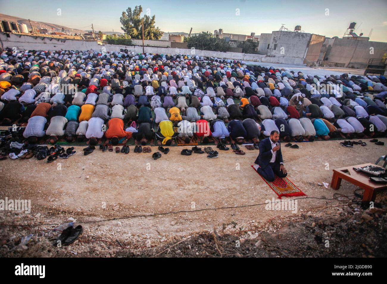 Nablus, Palestine. 22nd June, 2022. Palestinian Muslims perform the Eid