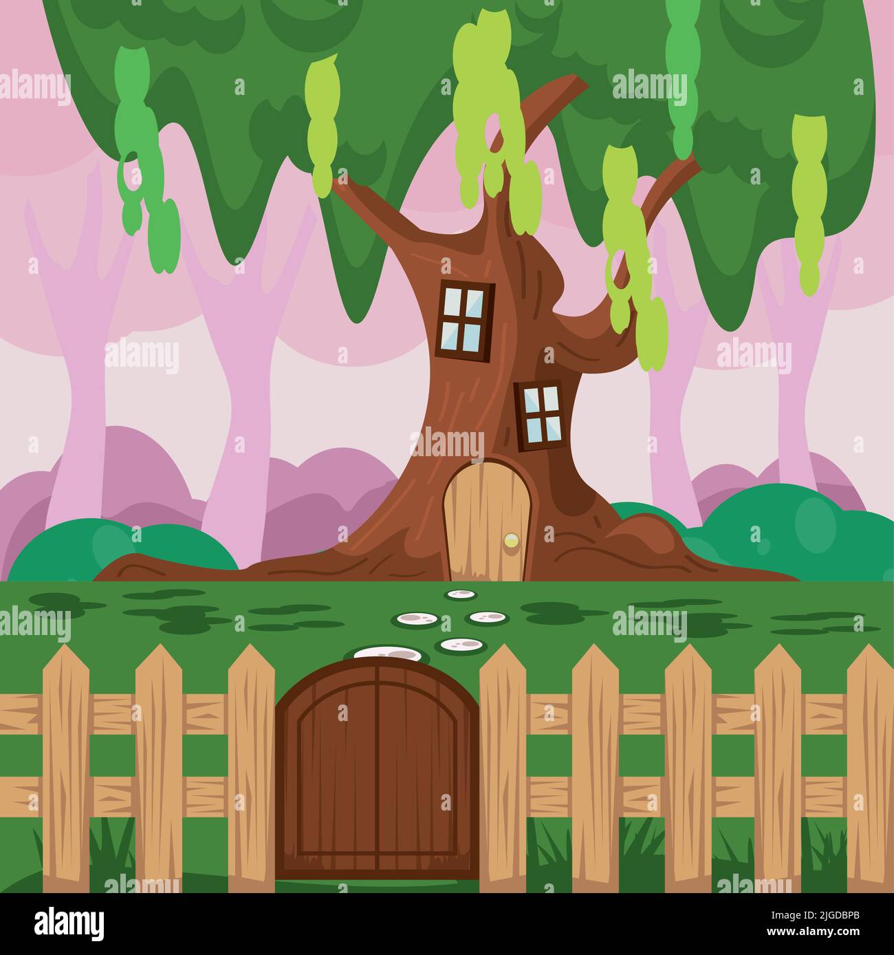 enchanted forest with tree Stock Vector Image & Art - Alamy