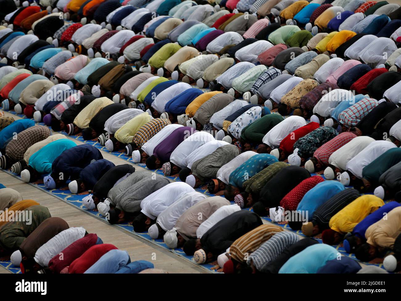 Muslims offer Eid al-Adha prayers at a mosque in Ahmedabad, India, July 10, 2022. REUTERS/Amit Dave Stock Photo