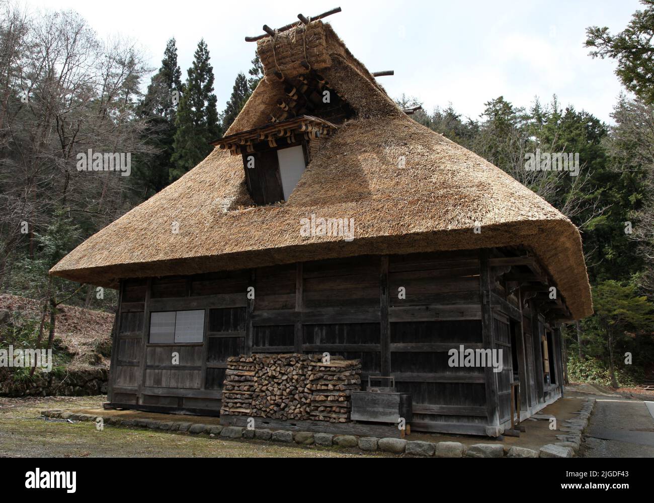 Traditional thatched wooden hut in Takayama Japan. Stock Photo