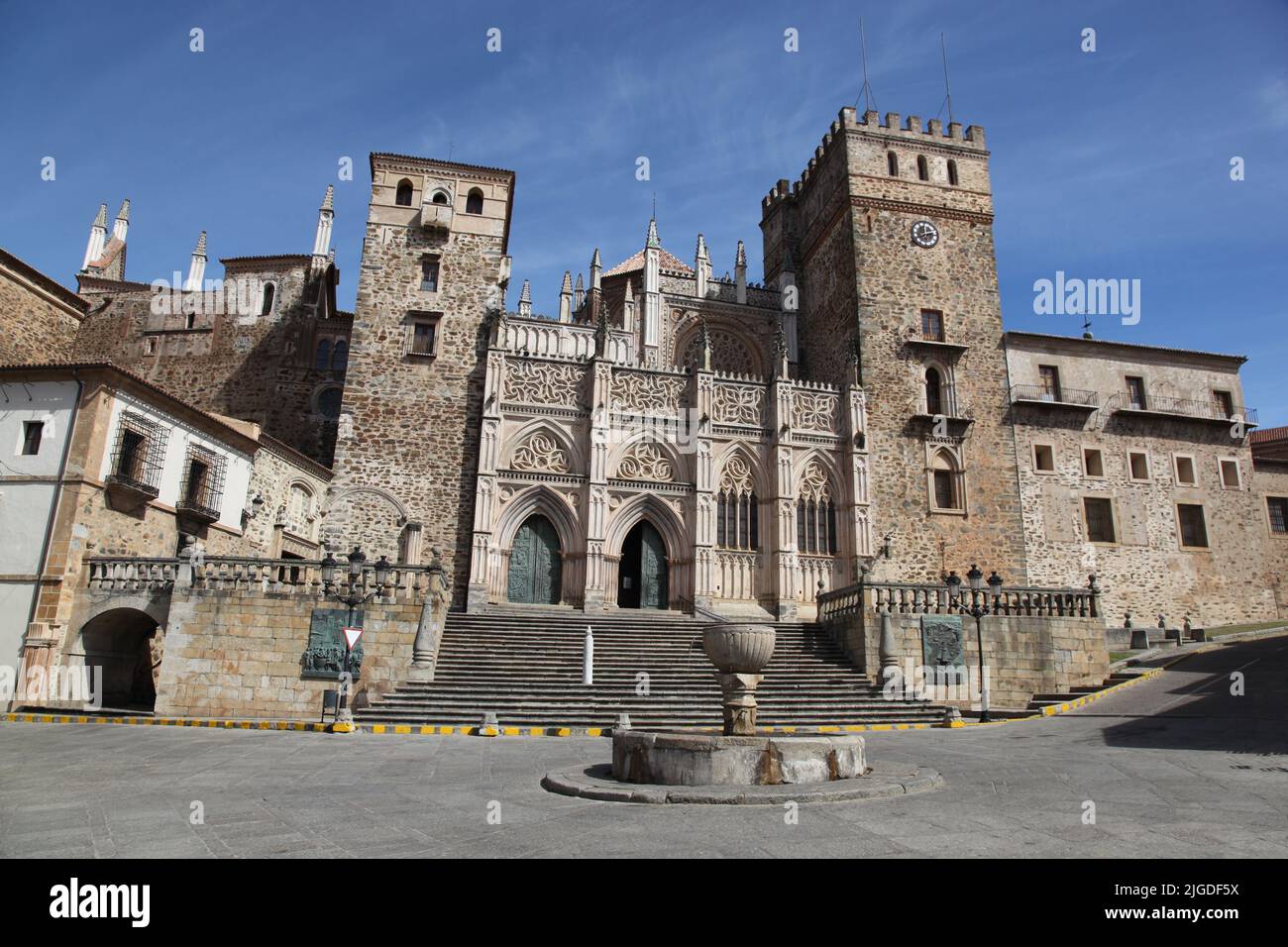 The historic 'Real Monasterio De Santa Maria' in Guadalupe Extremedura Spain. This monastery is a UNESCO world heritage site and dates back to 1340. Stock Photo