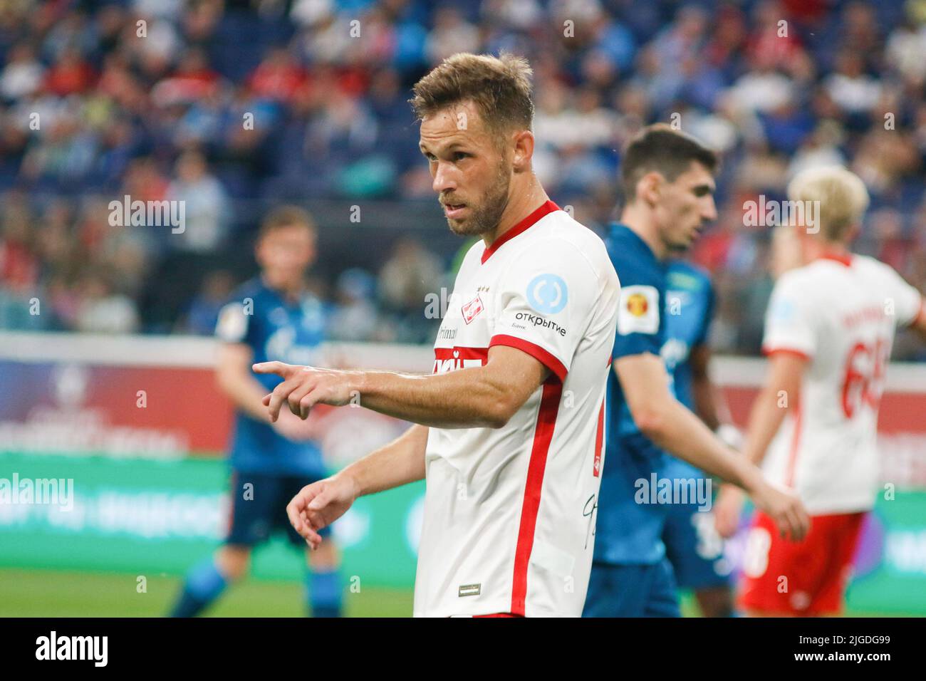 Saint Petersburg, Russia. 09th July, 2022. Maciej Rybus (No.13) of Spartak seen during the Olimpbet Russian Football Super Cup football match between Zenit Saint Petersburg and Spartak Moscow at Gazprom Arena. Final score; Zenit 4:0 Spartak. Credit: SOPA Images Limited/Alamy Live News Stock Photo