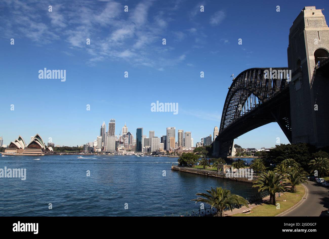 Sydney Harbour Bridge and cityscape from Kirribilli - Sydney Australia Stock Photo