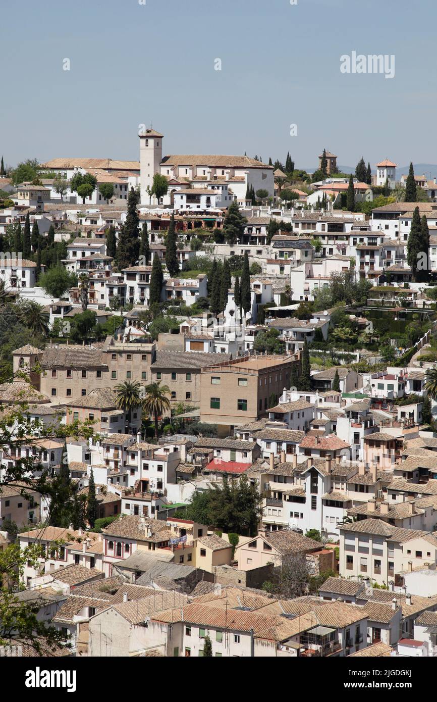 View of Granada from the Alhambra Castle, Spain. Stock Photo