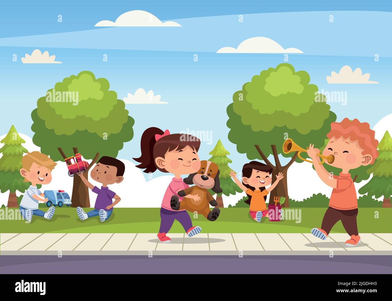 five kids playing Stock Vector Image & Art - Alamy