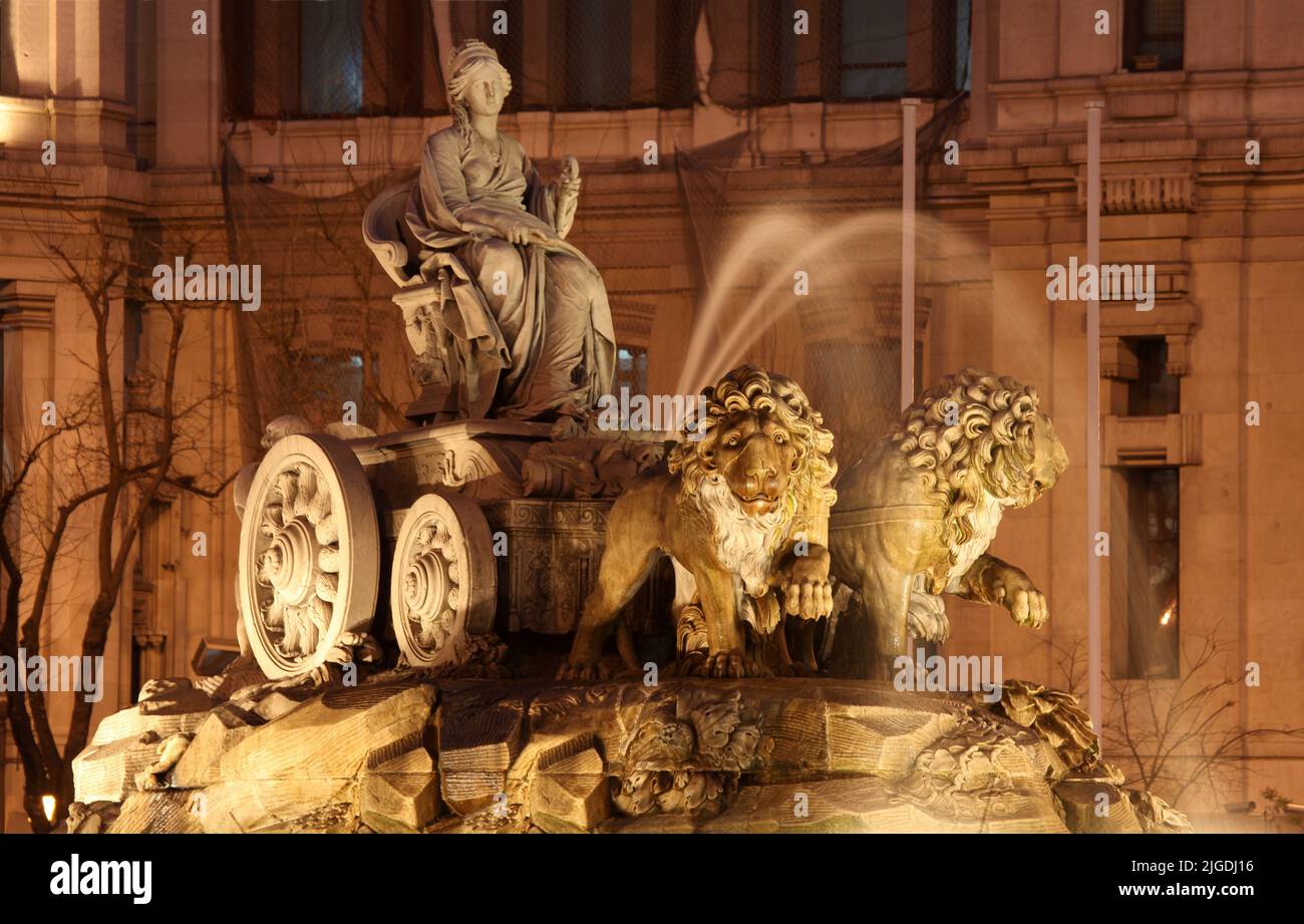 Plaza de Cibeles Madrid Spain. This neoclassical fountain was built between 1777 and 1782 and has become an iconic landmark in the Spanish capital. Stock Photo