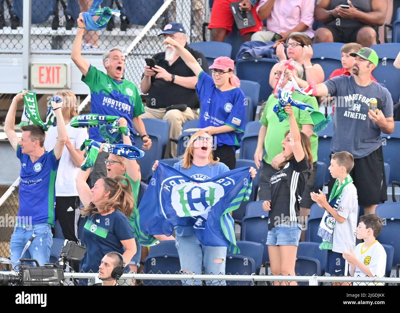 EAST HARTFORD, CT - July 09: Tampa Bay Rowdies midfielder Laurence Wyke  (27) grabs the shirt of Hartford Athletic forward Prince Saydee (7) in an  attempt to slow him down during a