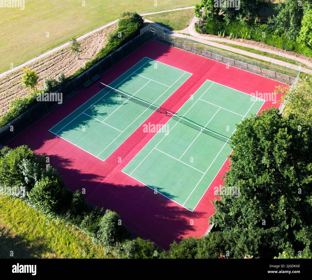 An aerial view of hard tennis courts Stock Photo