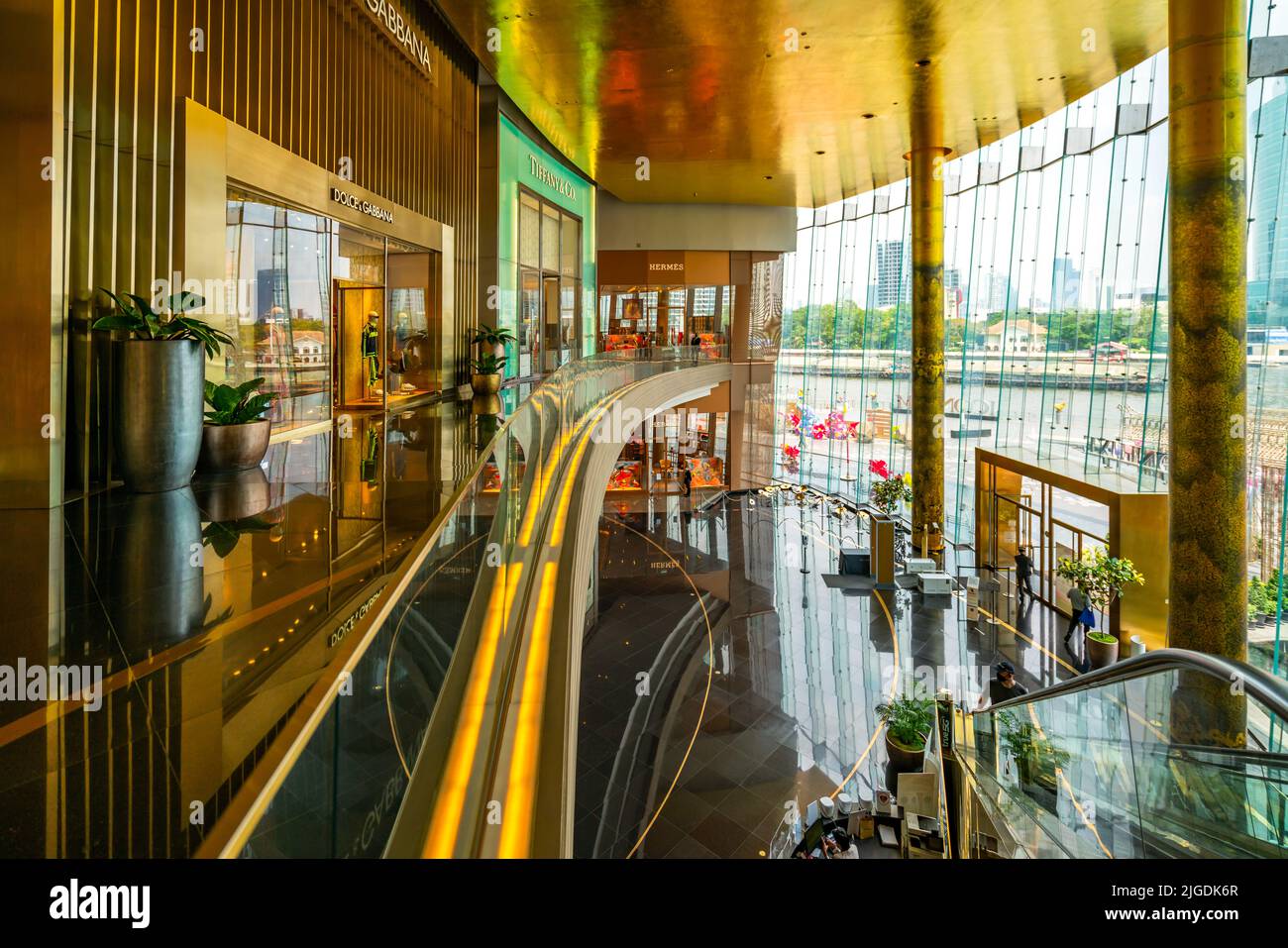 Bangkok, Thailand - March 10, 2022: Luxury interior design with the golden theme of Icon Siam, the luxury department store at Chao Phraya river Stock Photo