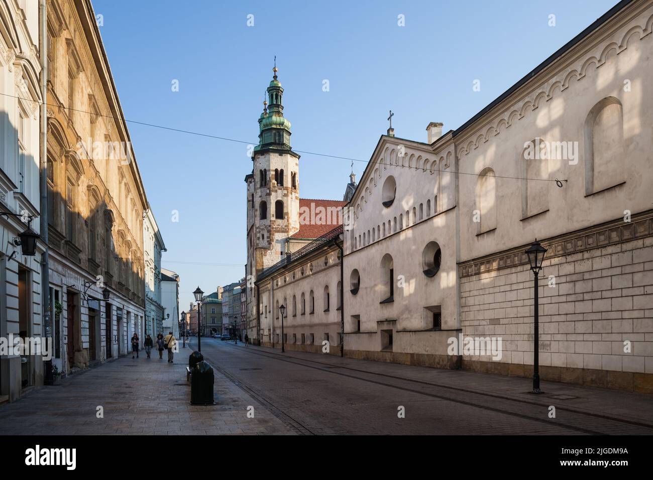 City of Krakow in Poland, Grodzka Street with Order of St. Clare Monastery and Church of Saint Andrew the Apostle. Stock Photo