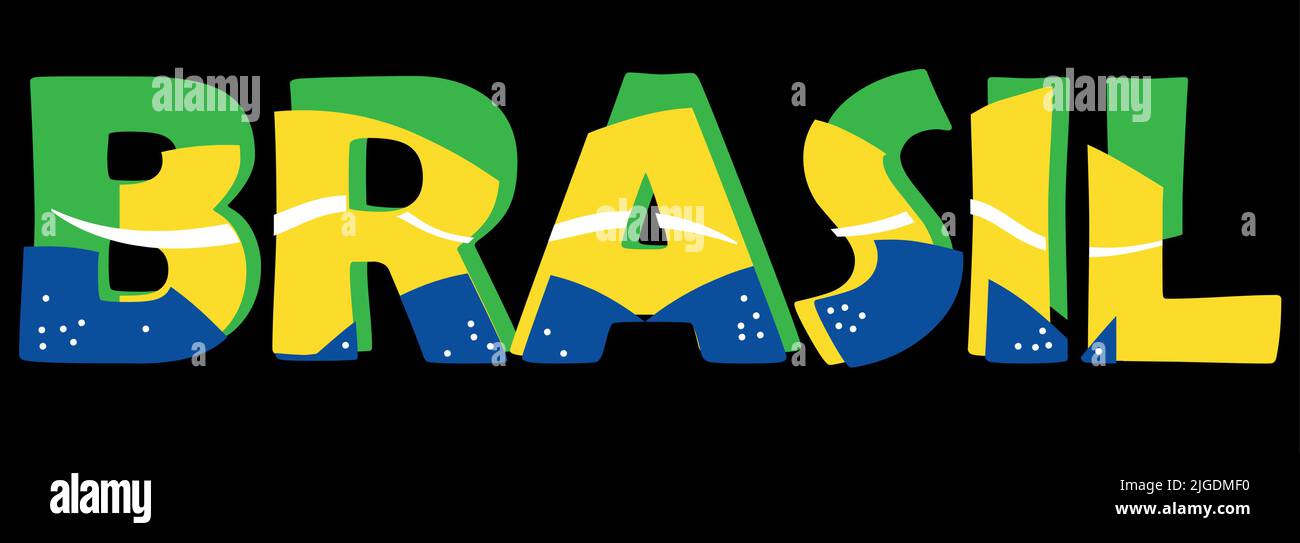 Brasil word text in brazilian flag colours and pattern. Vector