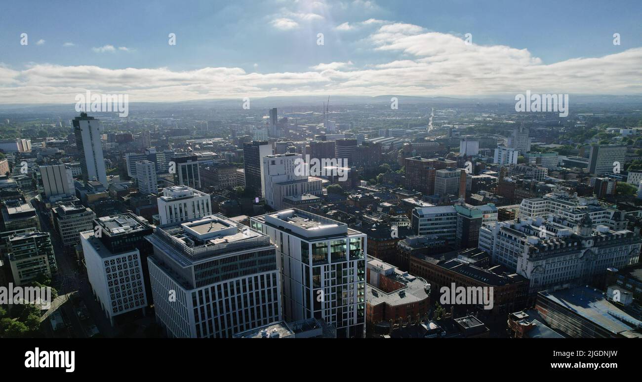 Manchester City Centre Drone Aerial View Above Building Work Skyline 