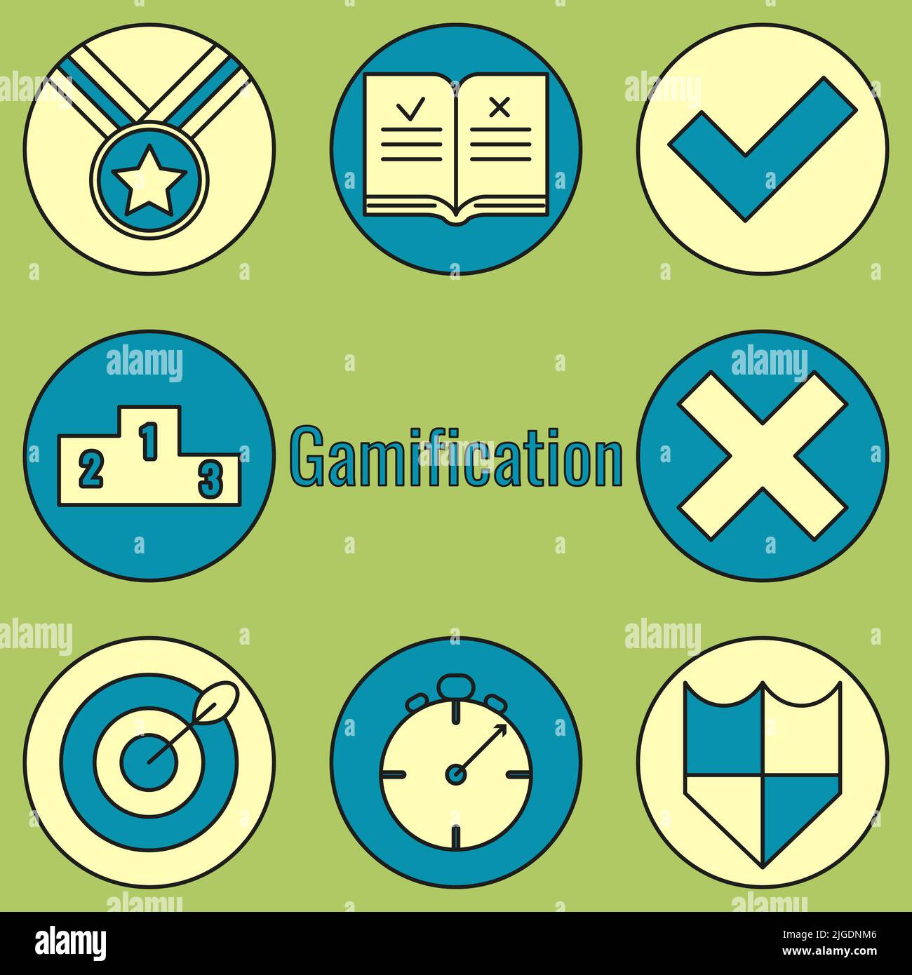 Gamification Icon Set Color Illustration For Application Vector Stock