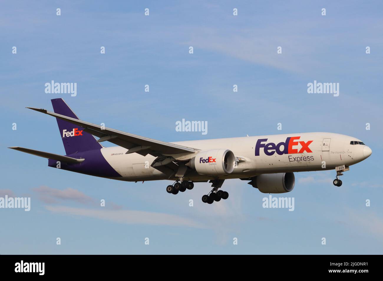 FedEx, Boeing 777 N859FE, landing at Stansted Airport, Essex, UK Stock Photo Alamy