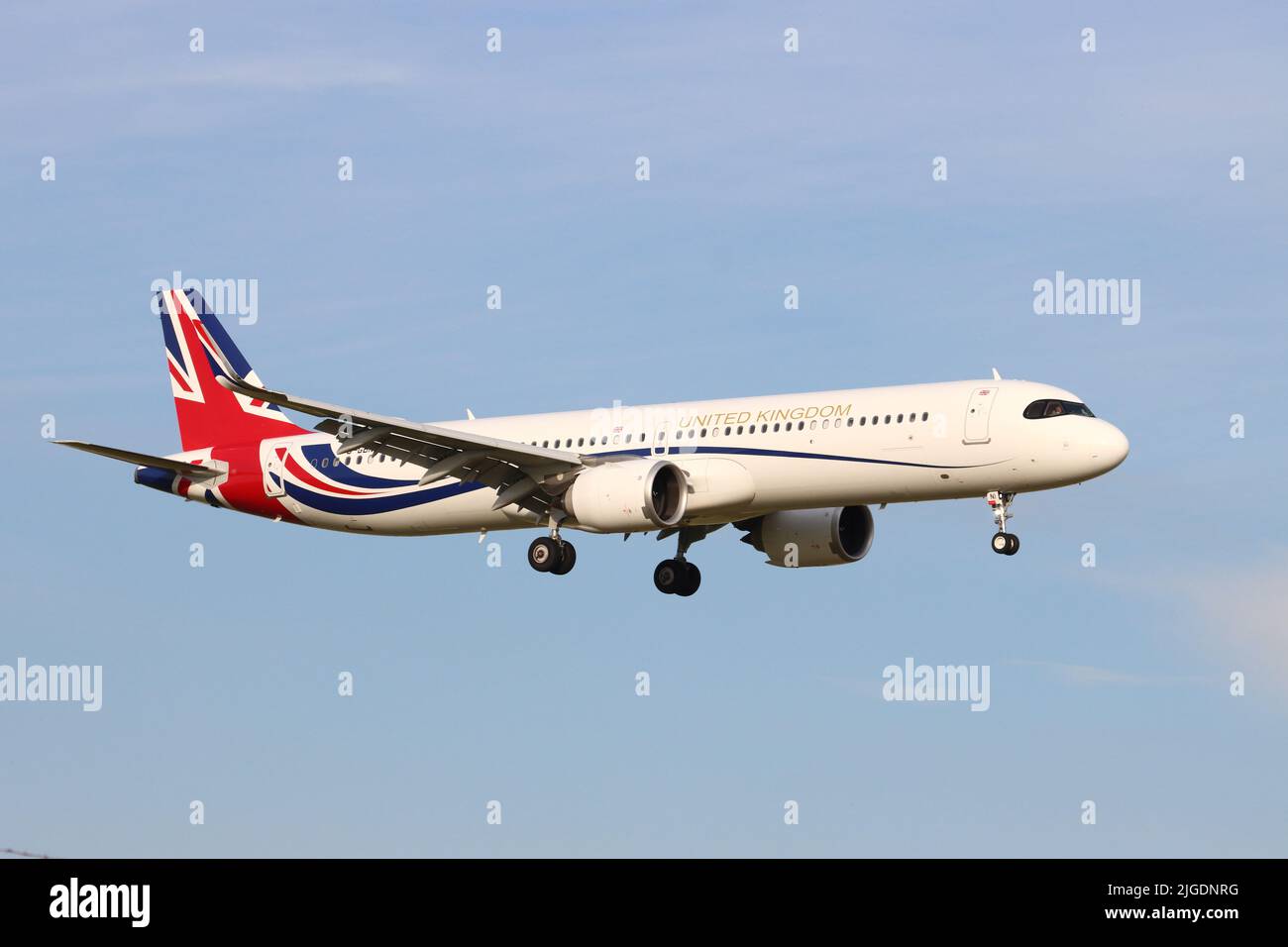 G-GBNI, Airbus A321, landing at Stansted Airport, Essex, UK - used for Government ministerial overseas visits Stock Photo