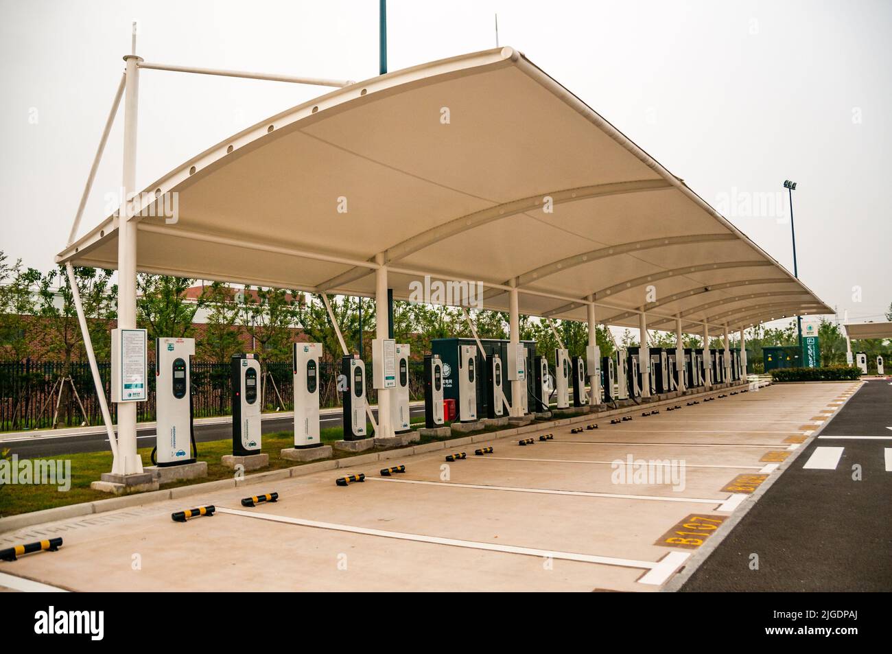 Parking spots at an EV charging station, number 4 car park Shanghai