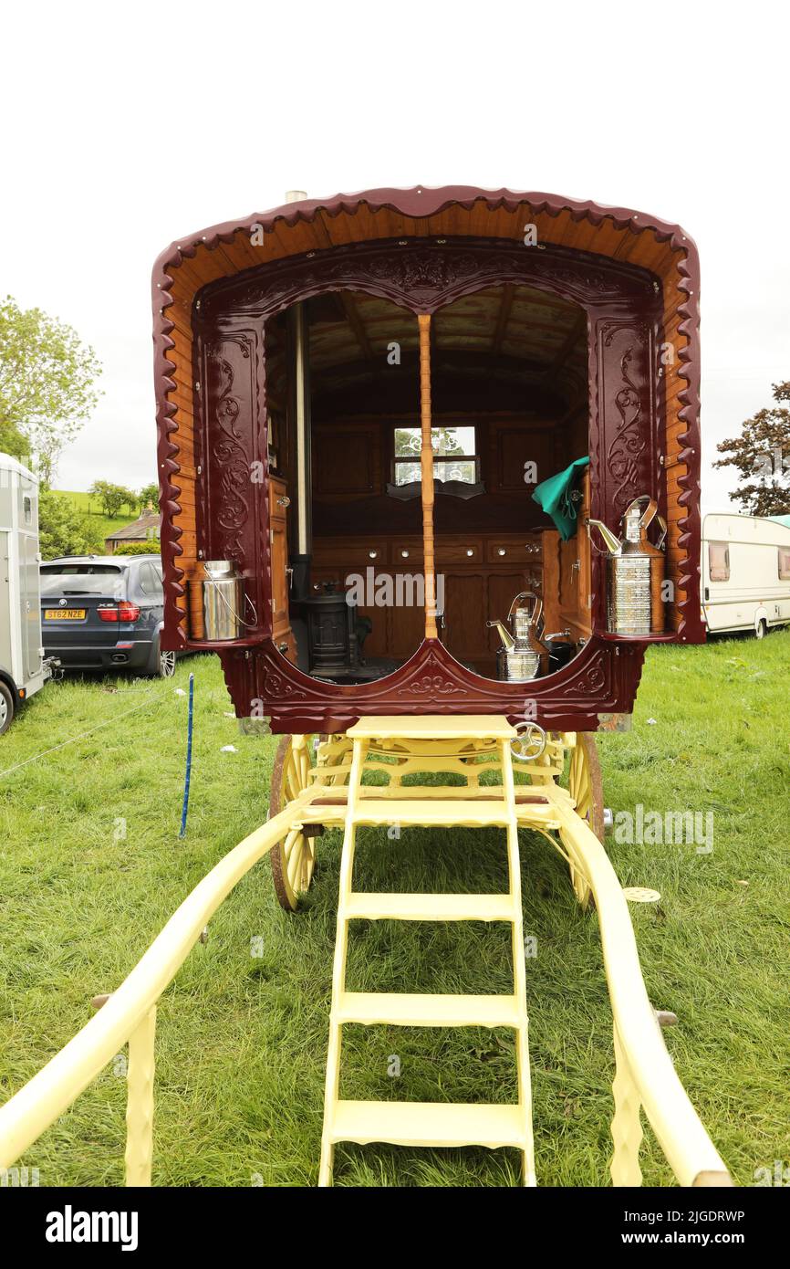 Traditional ornate hand painted caravan. Appleby Horse Fair, Appleby in Westmorland, Cumbria Stock Photo