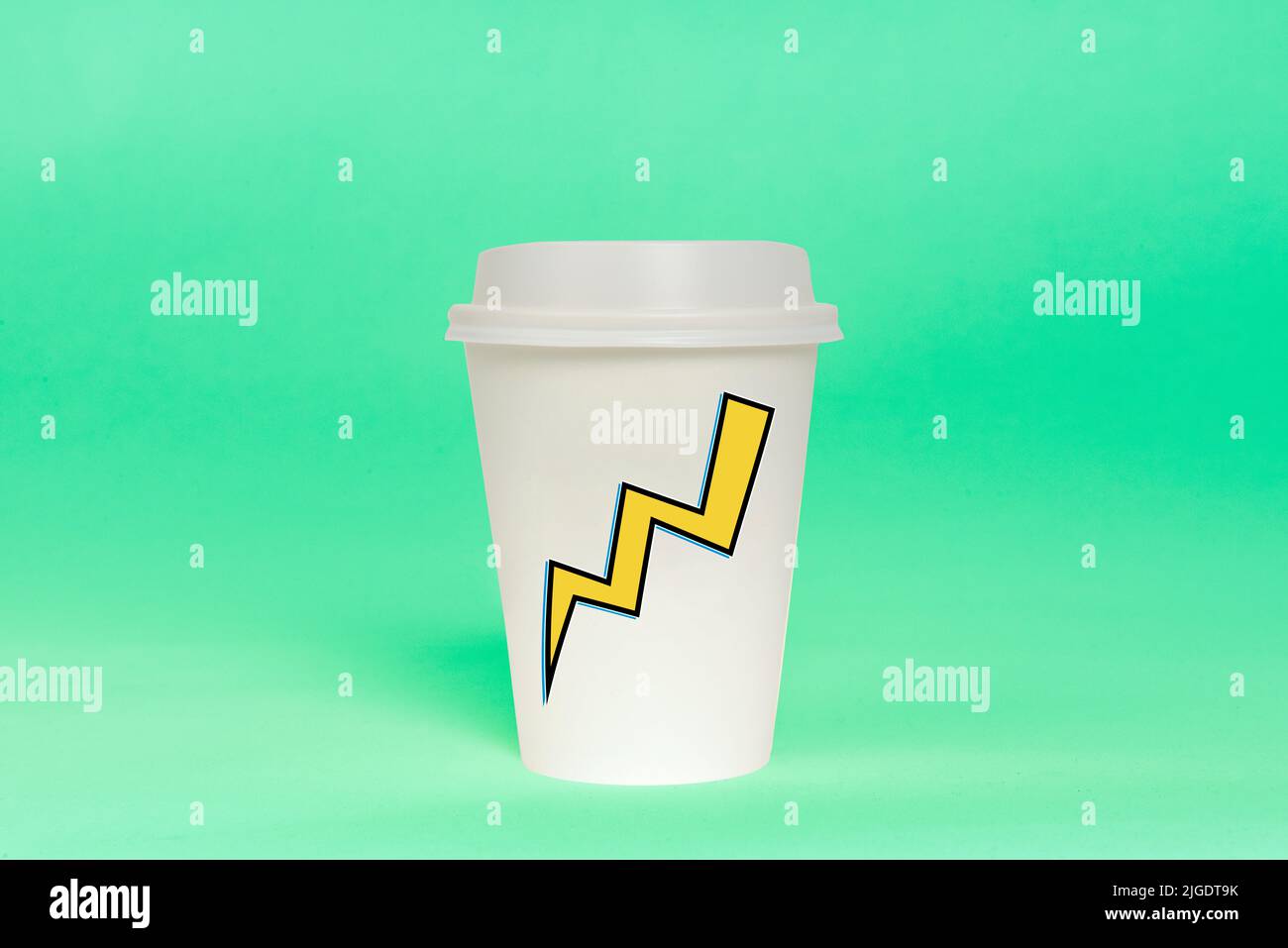 Cup of strong coffee with lightening strike to show power in flavour Stock Photo